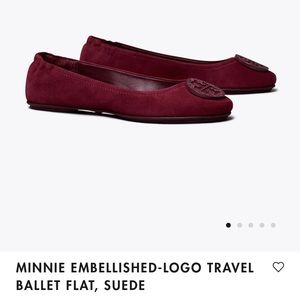 Minnie Embellished Logo Travel Ballet Flat, Suede